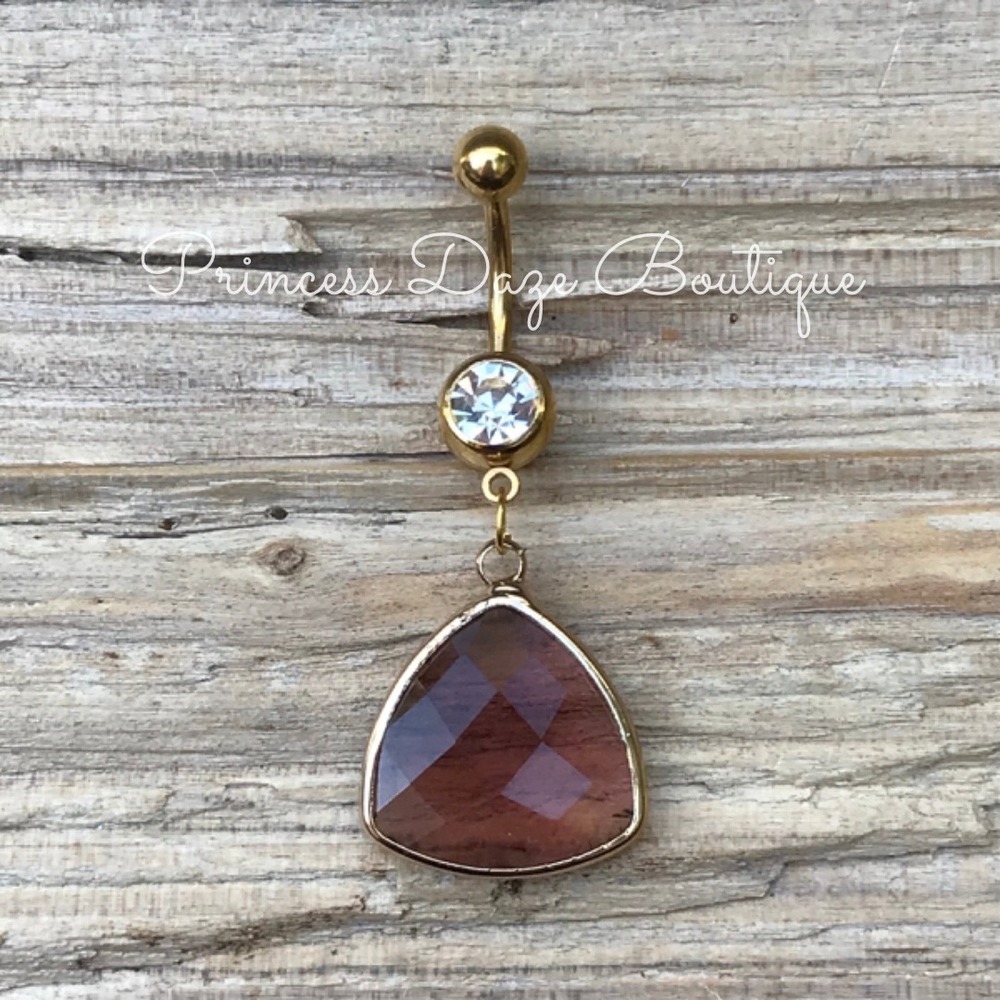 Gold Purple Faceted Glass Crystal Belly Ring